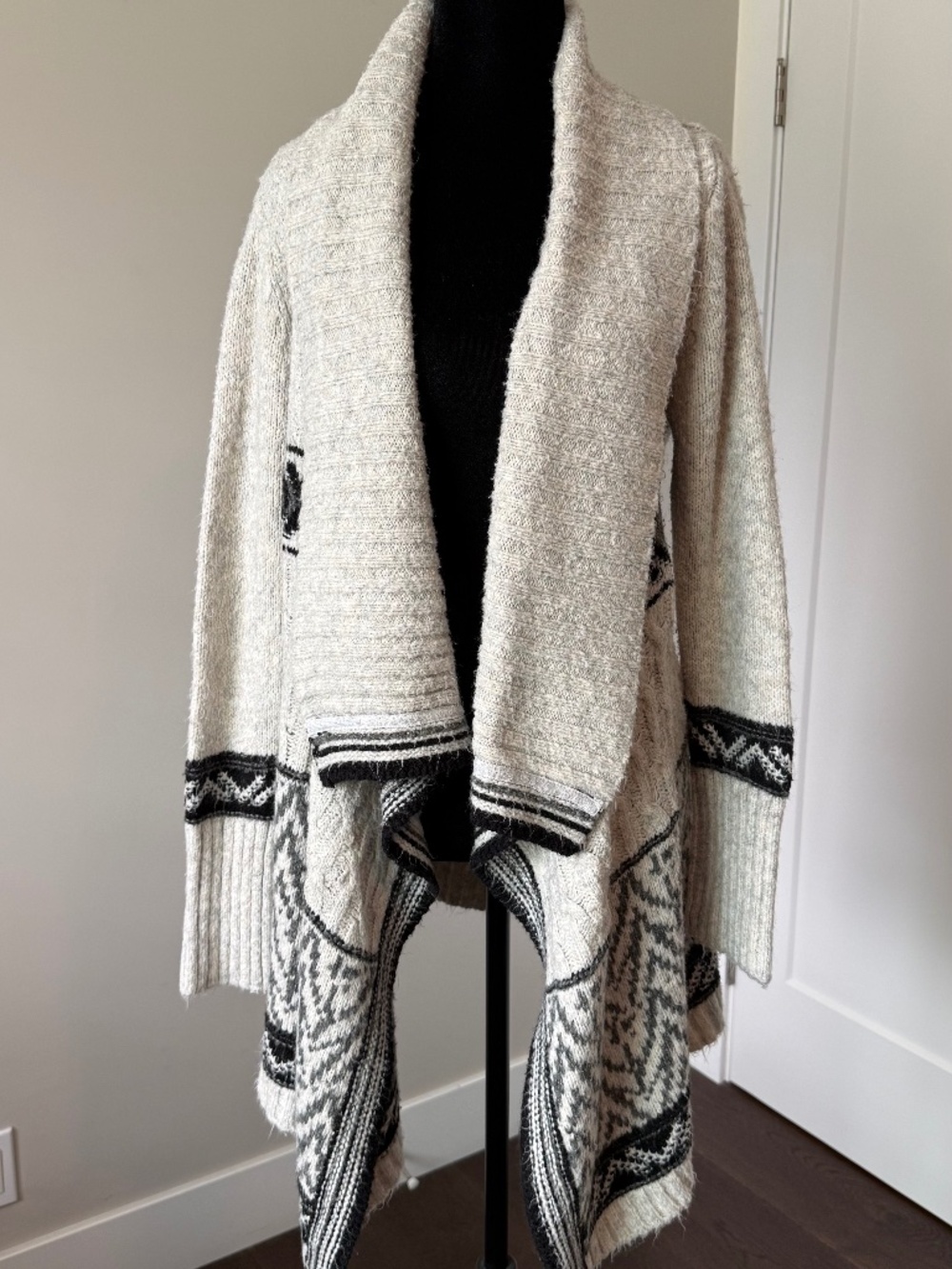 Coldwater Creek Fair Isle Draped Open Front Cardigan Size L Wool Blend